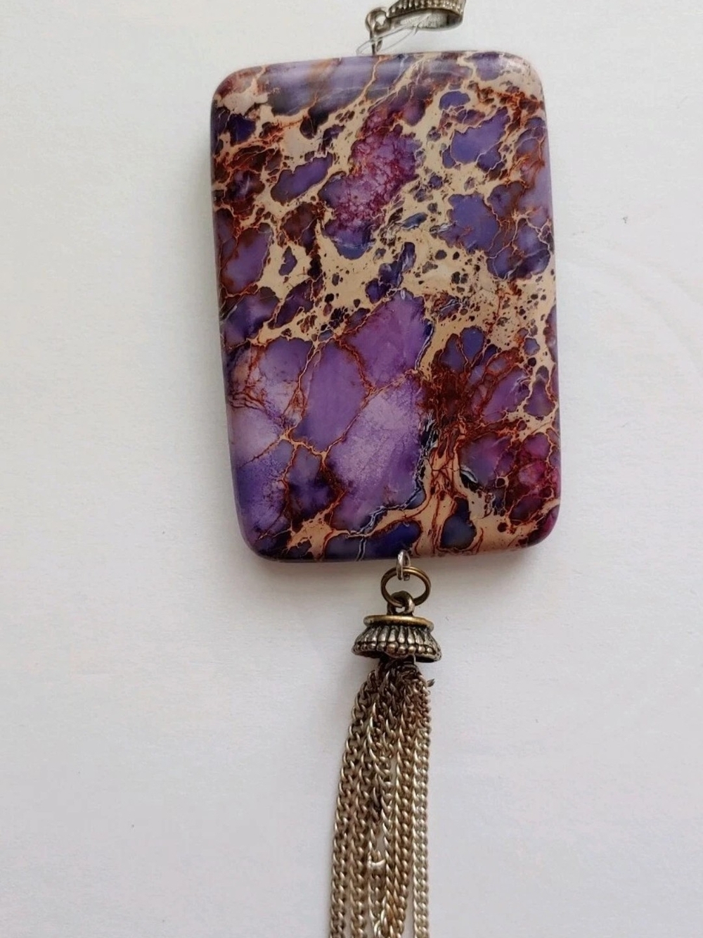 Purple Sea Jasper Pendant Necklace with Tassel